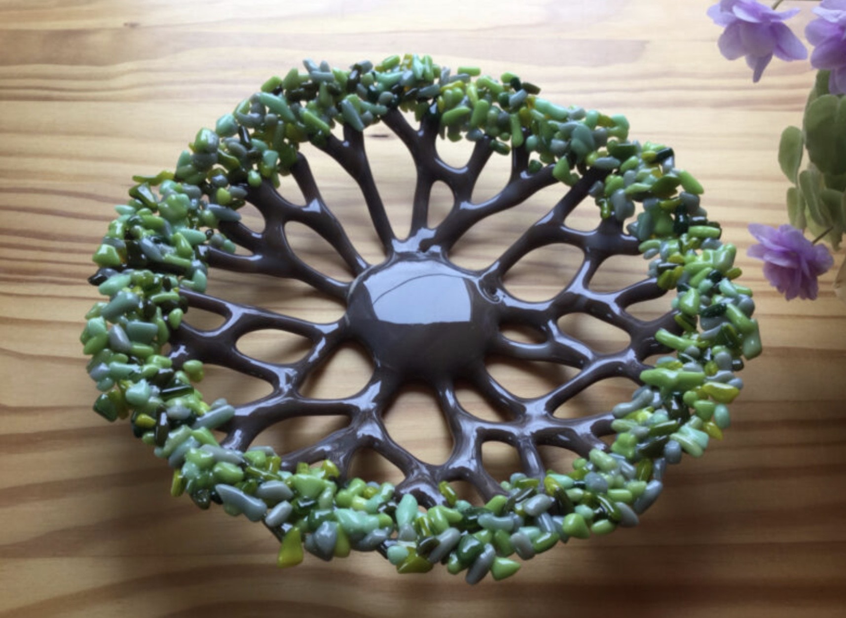 Fused glass forest bowl